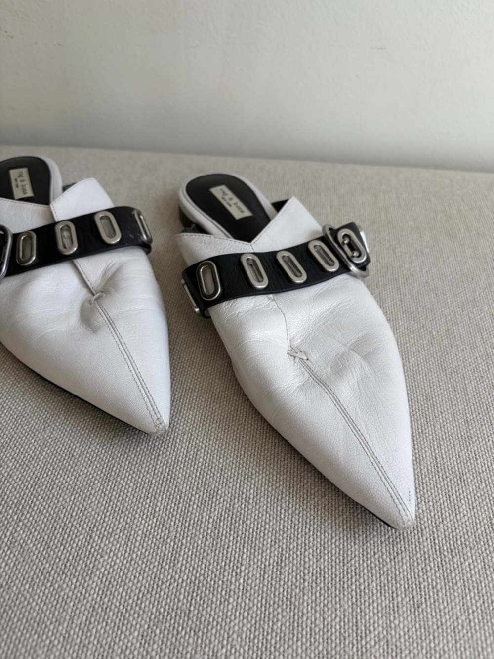RAG & BONE Victory Womens Leather Mule Flats Sandals White Black EU 37 / US 7 - Picture 3 of 5